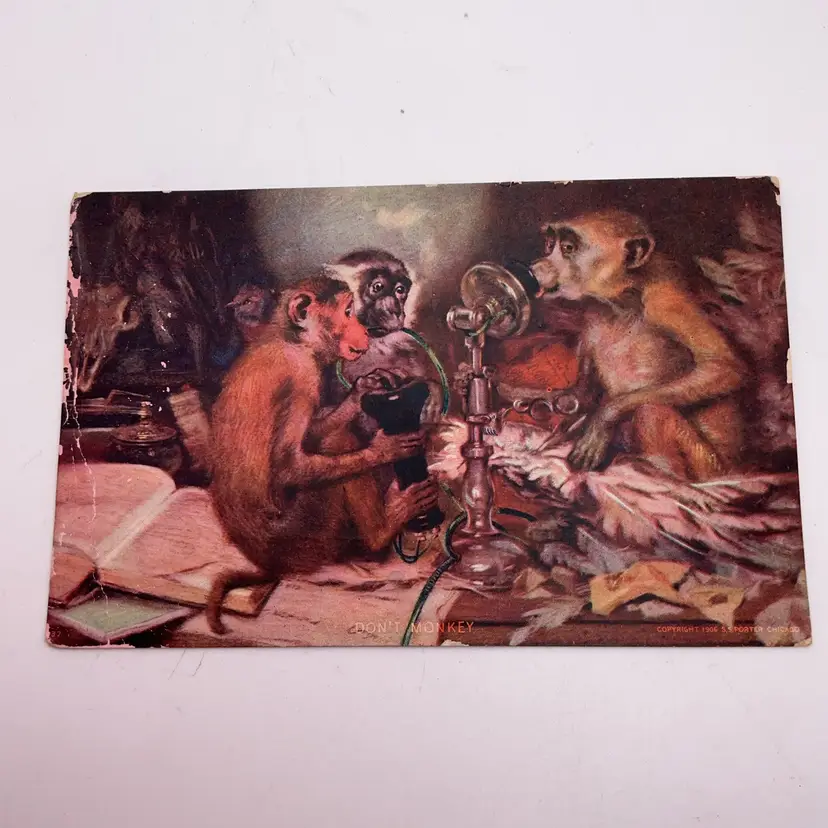 POW4 Antique 1911 Postcard "Don't Monkey"