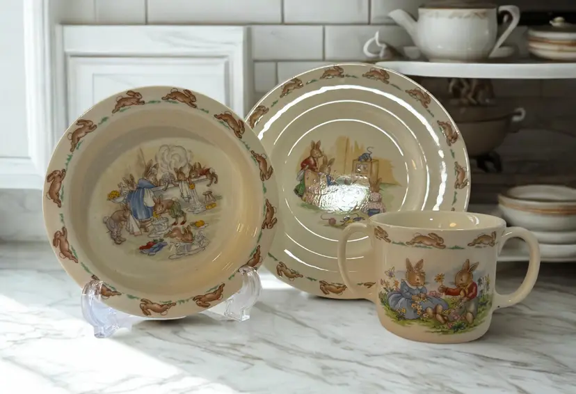 Vintage Royal Doulton Bunnykins 3pc Set Bowl Plate Mug English Fine Bone China Rabbits Kids Dish Nursery Gift Cottagecore