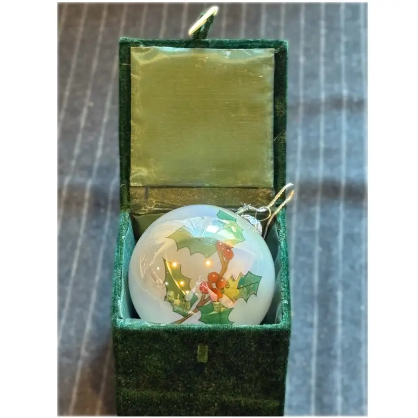 Hand painted Holly Ornament With Velvet Box