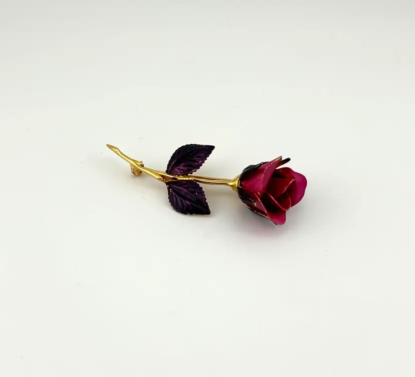Gold Tone Giovanni Pink Rose Brooch 3”x 1.25”