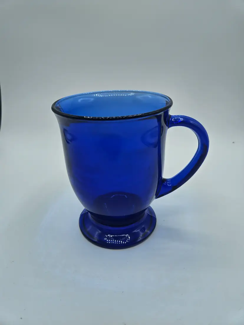 Cobalt Blue Anchor Hocking Footed Glass Coffee Mug 5"H