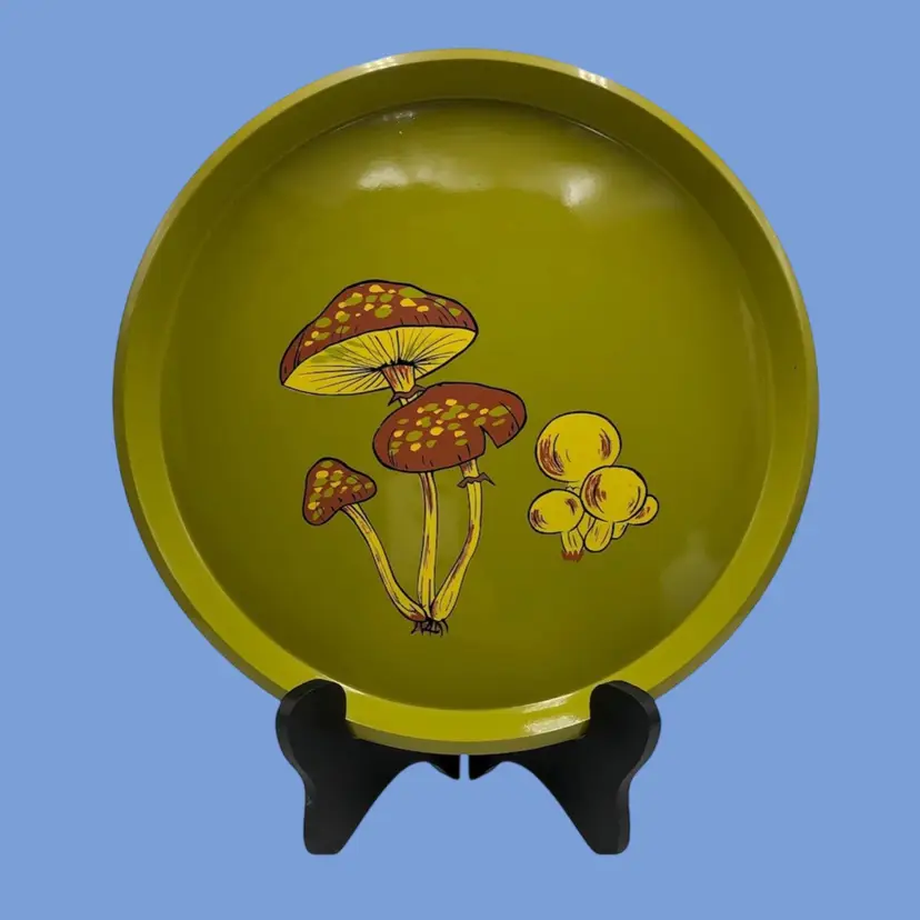 #219- Mushroom Serving Tray 13.5”  Retro Green By Ardco Japan