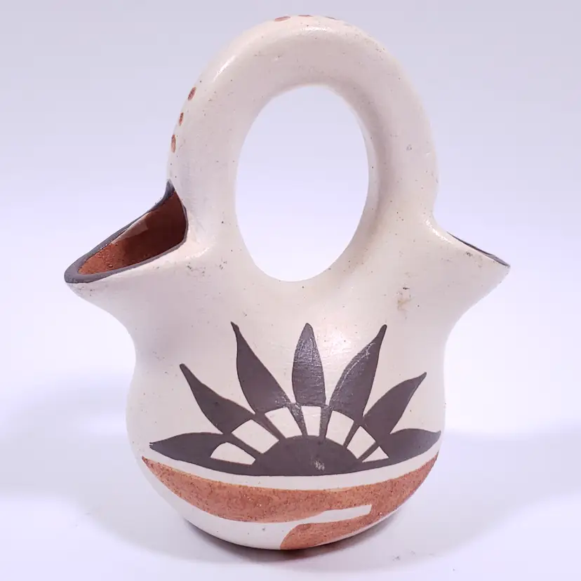 Vtg Signed STELLA TELLER Isleta Pueblo Pottery Polychrome Geometric WEDDING VASE