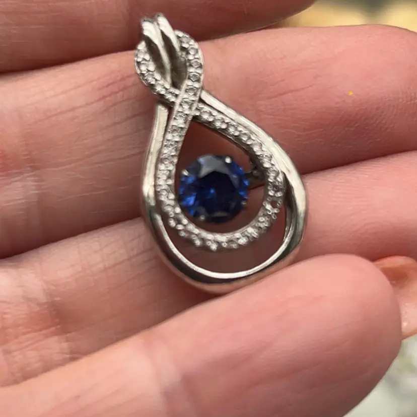 #01 925 Sterling Silver Blue Topaz & CZ Teardrop Swirl Pendant