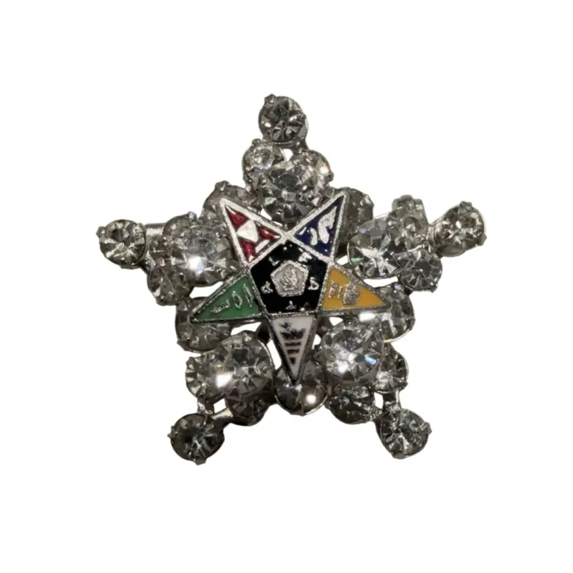 Vintage MCM OES Order of the Eastern Star Star Enamel & Rhinestone Brooch 1”