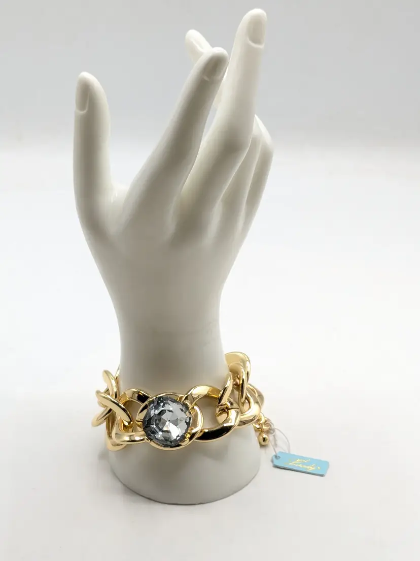 And Lovely Chunky Gold Tone Bracelet with Large Crystal Accent NWT