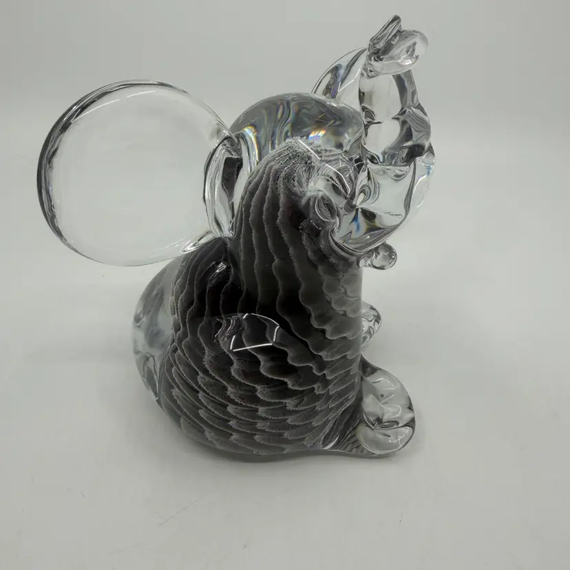 Vintage Marcolin Sweden Scandinavian Art Glass Fumato Elephant Figurine Paperweight Signed