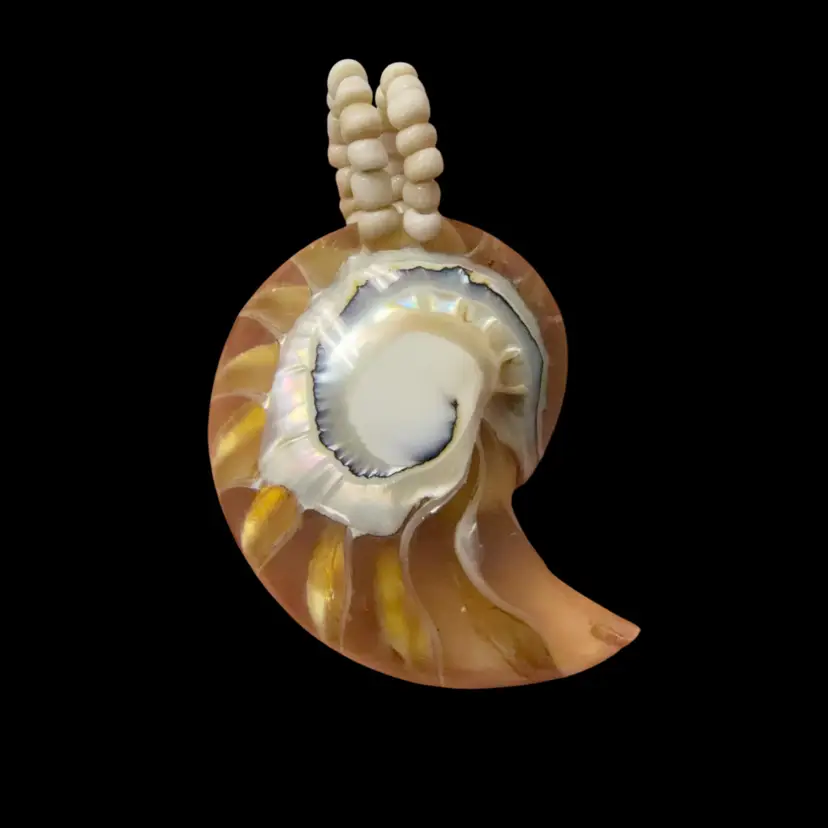 Handmade Carved Poured Resin Vintage Nautilus Shell Pendant