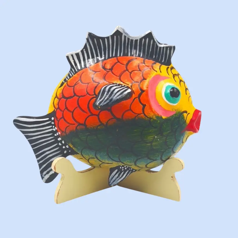 #183- Fish Wall Art  Mexican Folk Art Hand Painted Coconut Paper Mache’