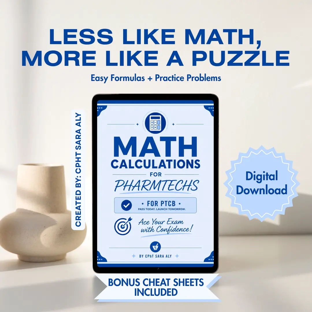 PTCB Pharmacy Math Binder PDF | Pharmacy Technician Study Guide + Practice Questions | CPhT Exam Prep