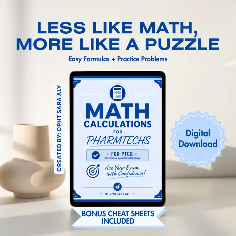 PTCB Pharmacy Math Binder PDF | Pharmacy Technician Study Guide + Practice Questions | CPhT Exam Prep