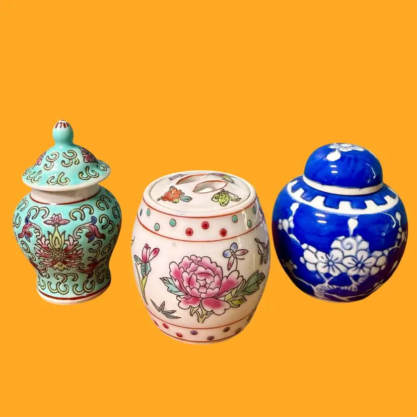 3 PC | Vintage MINI Ceramic Porcelain Ginger Jars, CHINA Export