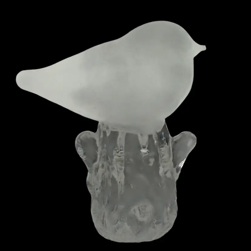Sweden Reijmyre Kristal Frosted Glass Crystal Bird on Stump 3"
