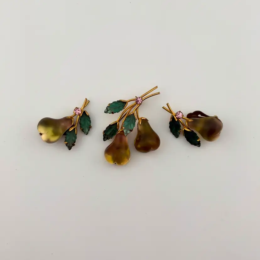 Vintage Austrian Crystal Pear Brooch & Clip-on Earring Set