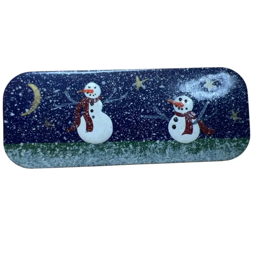 Enamel On Copper Christmas Snowmen Brooch Signed