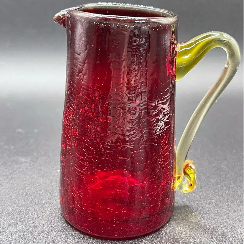 Vintage Pilgrim Red Crackle Glass Mini Pitcher