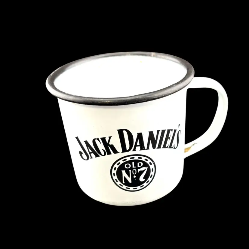 Vintage Jack Daniel’s Enamelware Coffee Mug 3” Tall x 4” At Handle