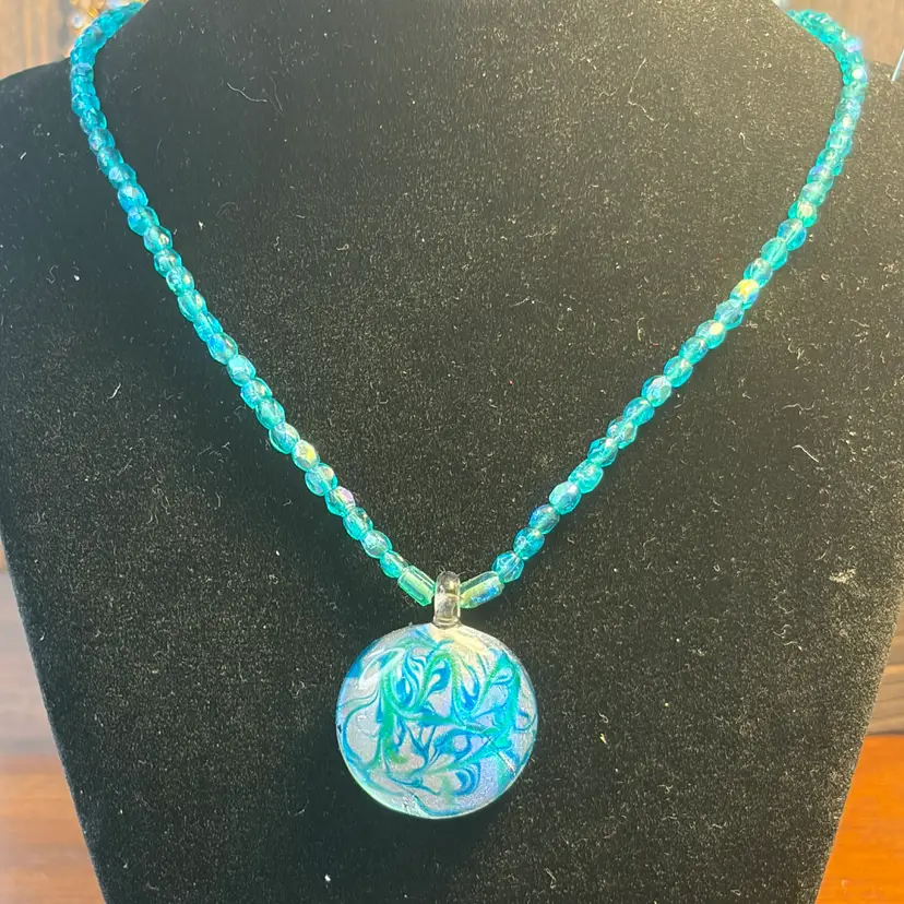 Turquoise Medallion/seed Bead Necklace 18 Inch