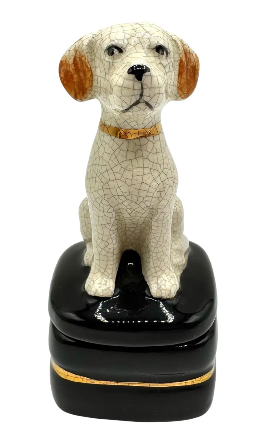 Takahashi San Francisco Porcelain Dog Trinket Box Yellow Labrador Lab Japan 4”