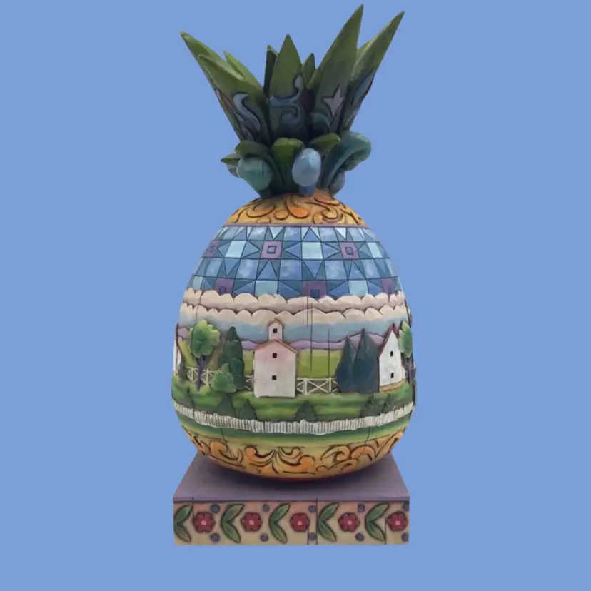#193- Jim Shore Pineapple Statue Figurine Welcome Heartwood Creek 2006 Village Scenery House Countryside Cottage Core