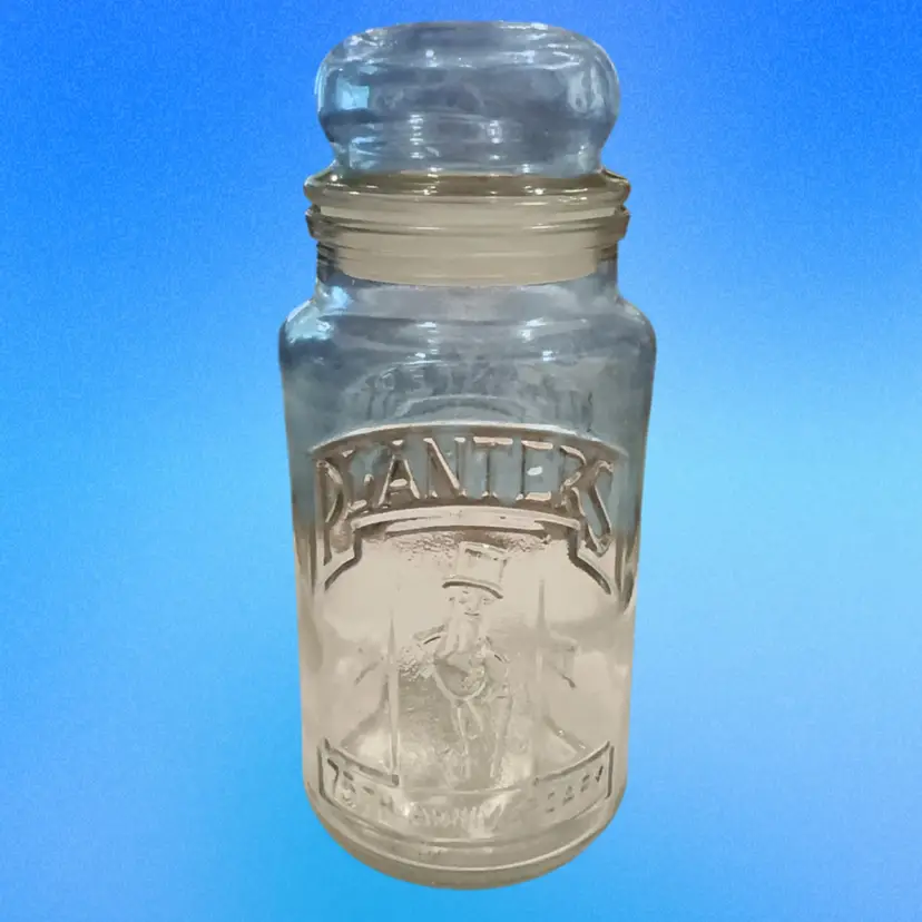 Planters Peanuts 75th Anniversary Clear Glass Advertising Jar-1981