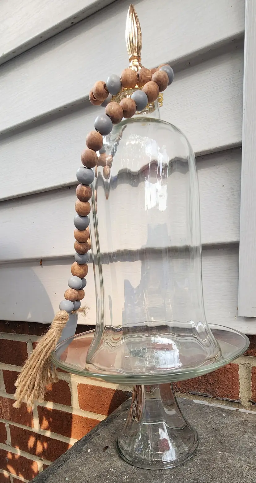 Vintage Domed Cloche W/ Vintage Glass Pedestal Base. Decor Tassel. Home Decor