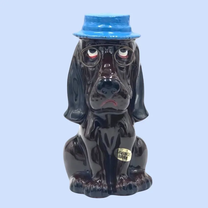 #356- Vintage Ceramic Bank Droopy Sad Basset Hound DogBy Enesco 1970s
