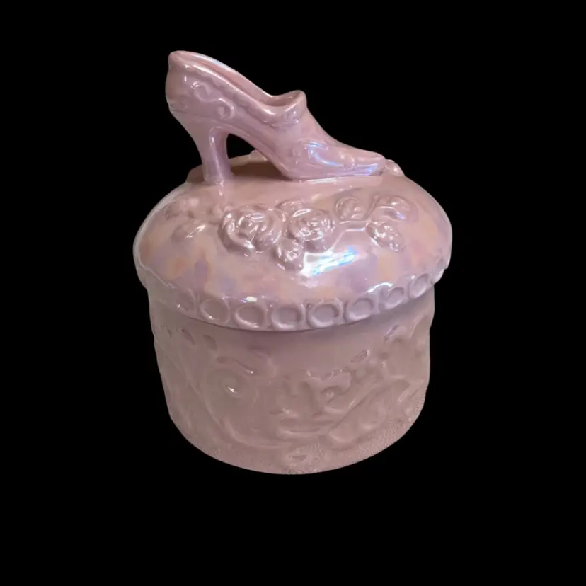 Cinderella Slipper Rose Dolomite Iridescent Vintage Trinket Box - 4.5”