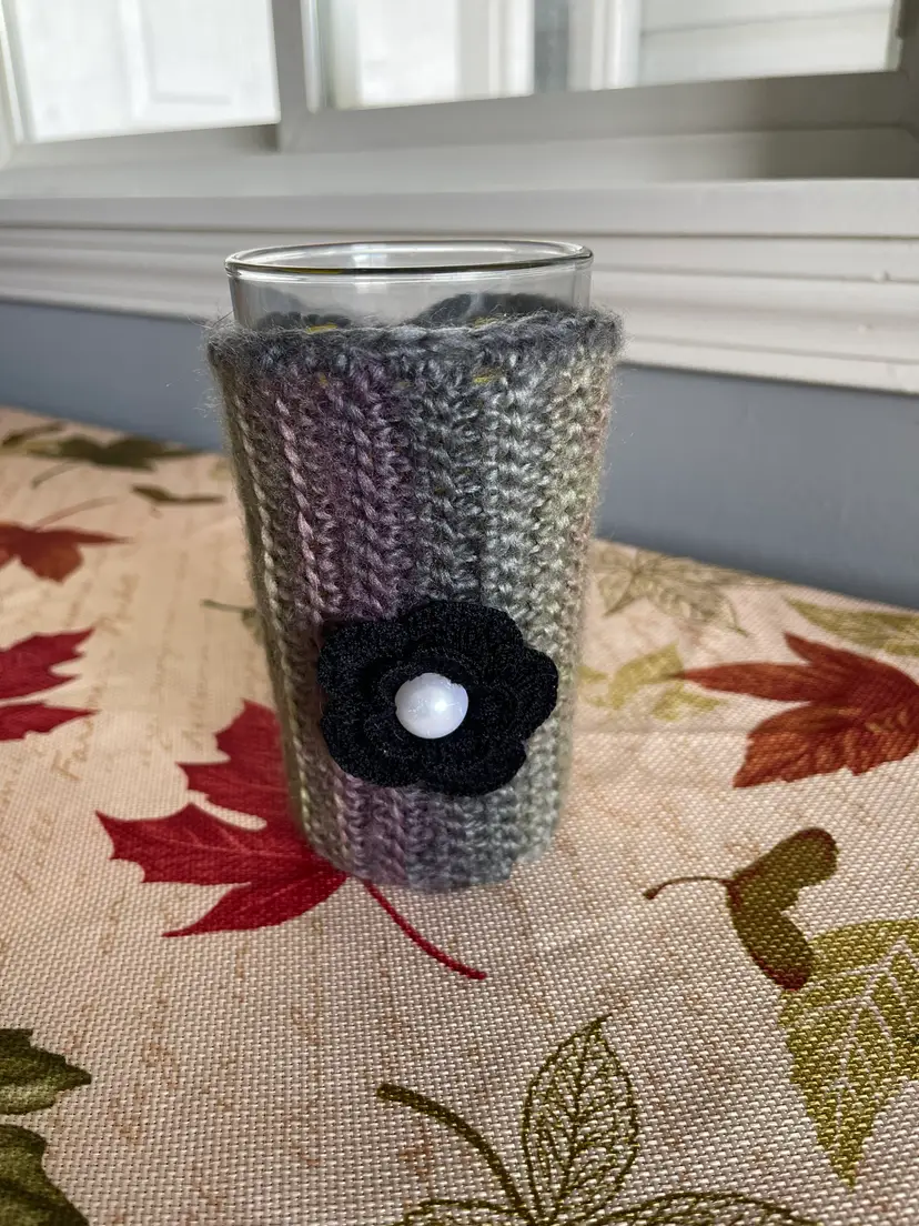 Crocheted Gradient Glass Cozy with Flower Accent