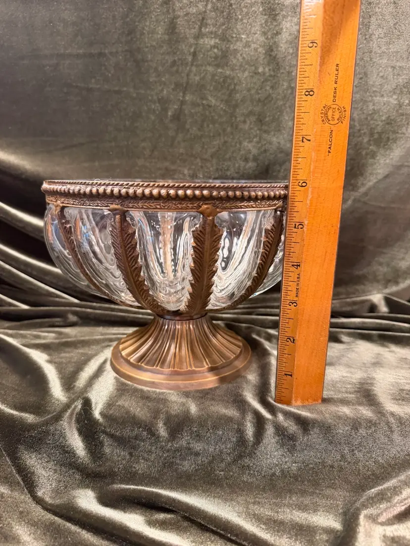 Vintage Style caged Glass & Bronze Pedestal Centerpiece Bowl