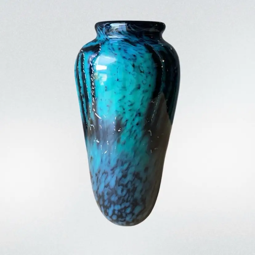 Art Glass Vase Teal Green Blue with Gold Aventurine Small Home Decor