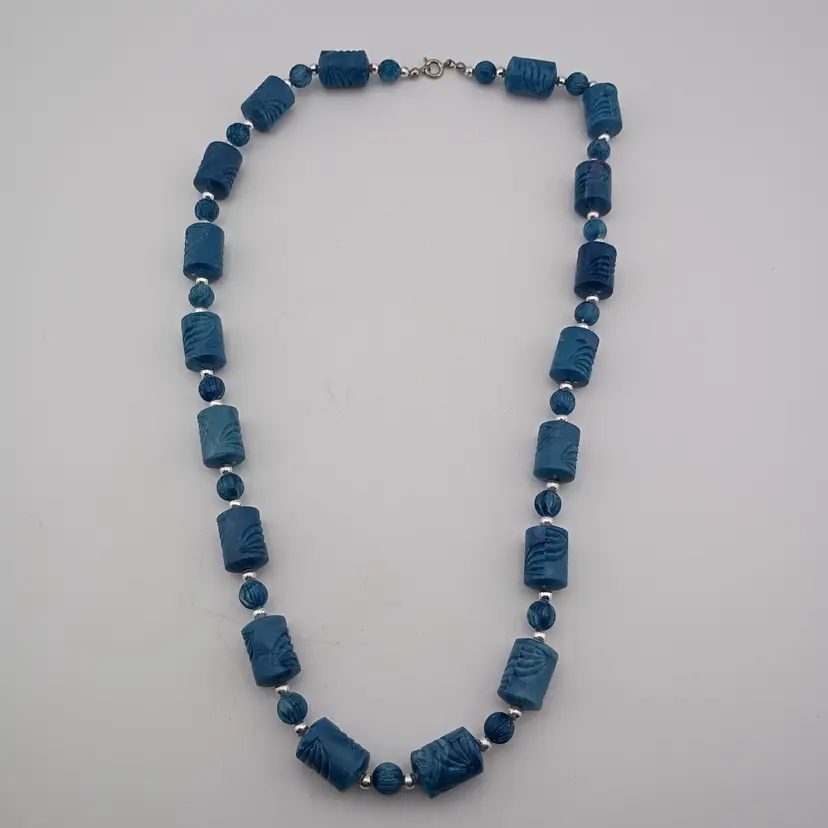 Vintage blue plastic bead necklace