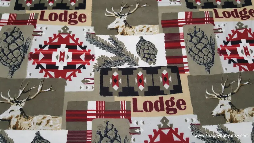 Red Aztec Lodge Patch Flannel Fabric Remnant - 100% Cotton - Choose Size - Soft Craft & Quilting Fabric