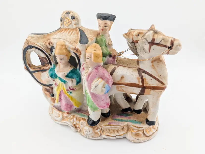 Vintage Porcelain Victorian Carriage Scene Figurine Made in Japan