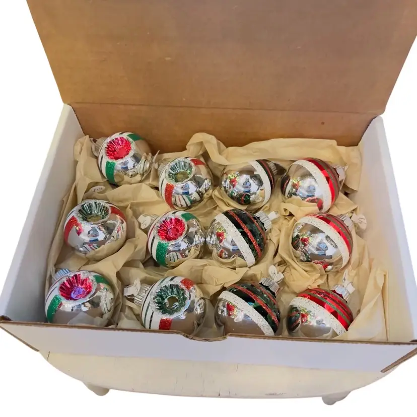 #670E- Christmas 12pc Vintage Shiny Bright Ornaments By Christopher Radco