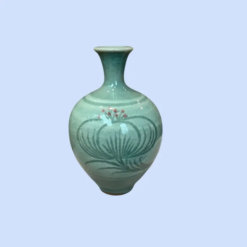#431- Vintage Miniature Pottery Vase 
Celadon Vessel Called Cheongja / 청자
Korea