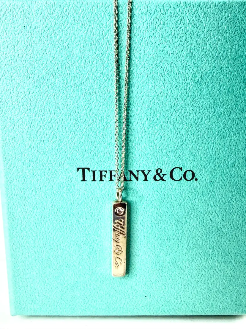 Rare Tiffany & Co Diamond Notes Bar Pendant Necklace Sterling Silver 16" JR2049