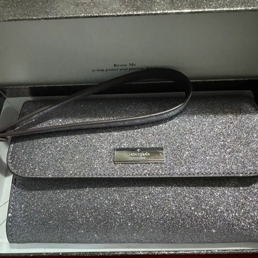 Kate Spade Kenzi New In Box Medium Glitter Flap Phone Wallet in Candied Flower