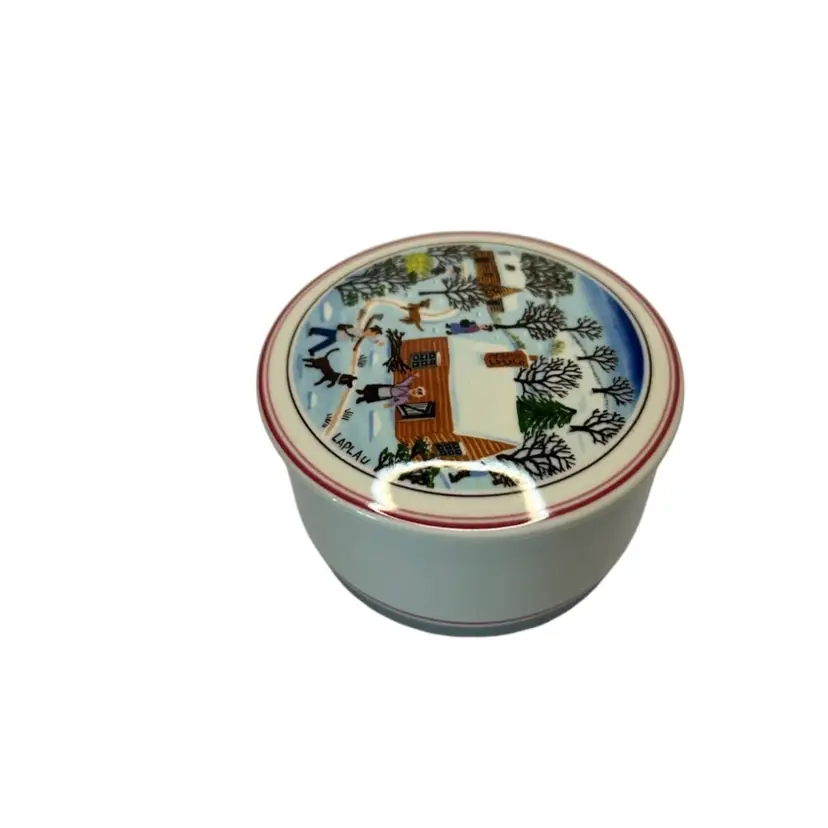 Villeroy And Boch Winter Scene Lidded Trinket Dish/Made For “Manpower Temporary Services” @3” Diameter