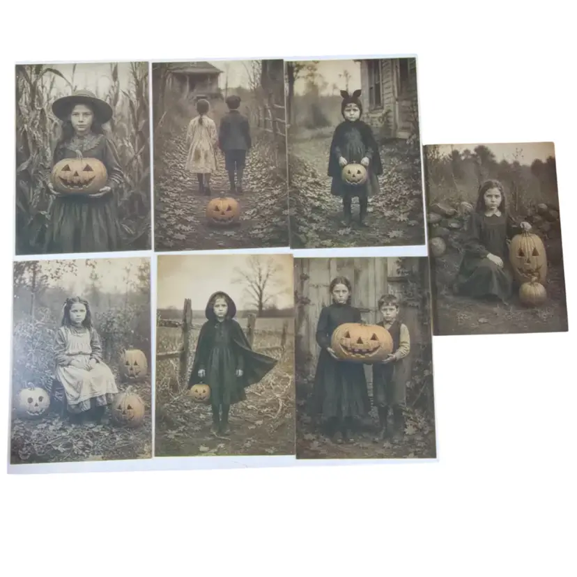 7 Vintage Inspired Spooky Halloween Photo Cards 4” x 6”