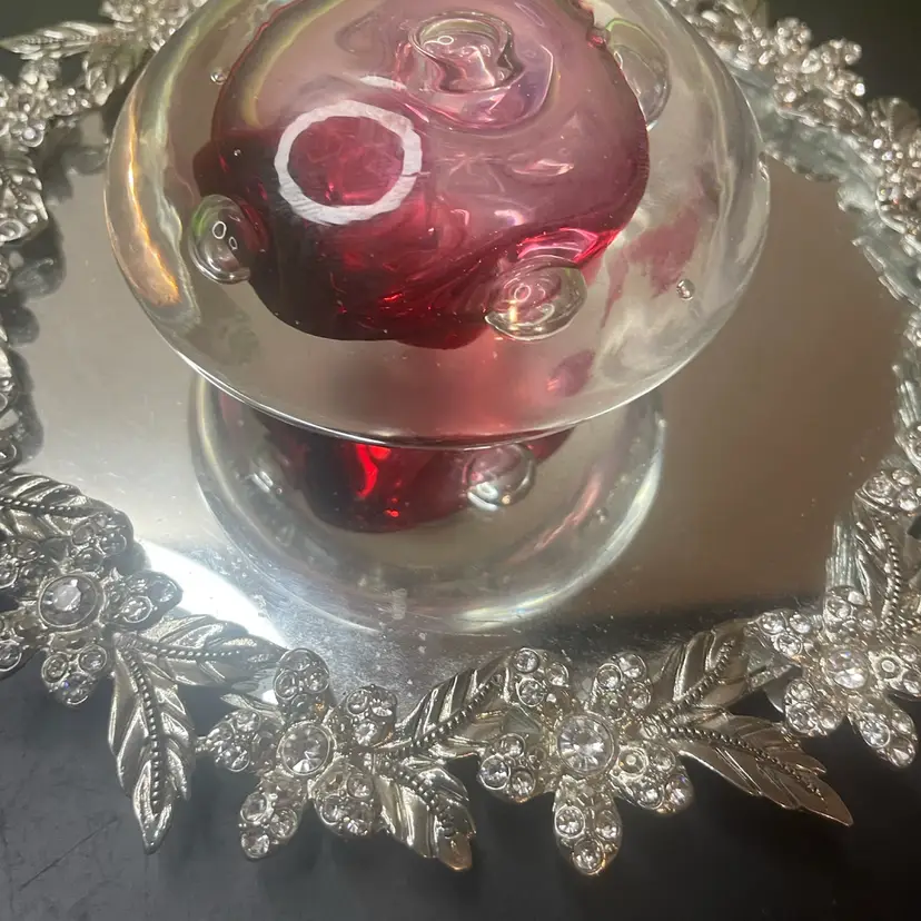 MCM Signed Rollin Karg blown pink sommerso & bullicante 5” Squat Paperweight