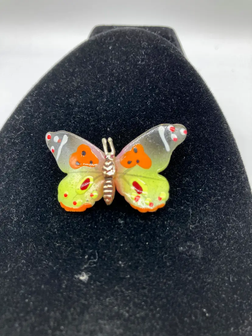 Vtg Retro 60's Butterfly Enamel Pin Brooch Neon Multicolor