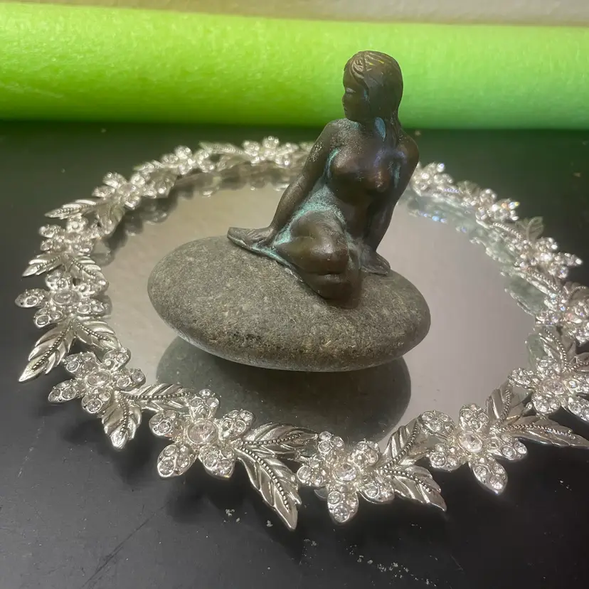 MCM 4” Mermaid Bronze Sculpture on Stone From Copenhagen Denmark Inspired By Scandinavian Sculpture “Little Mermaid”