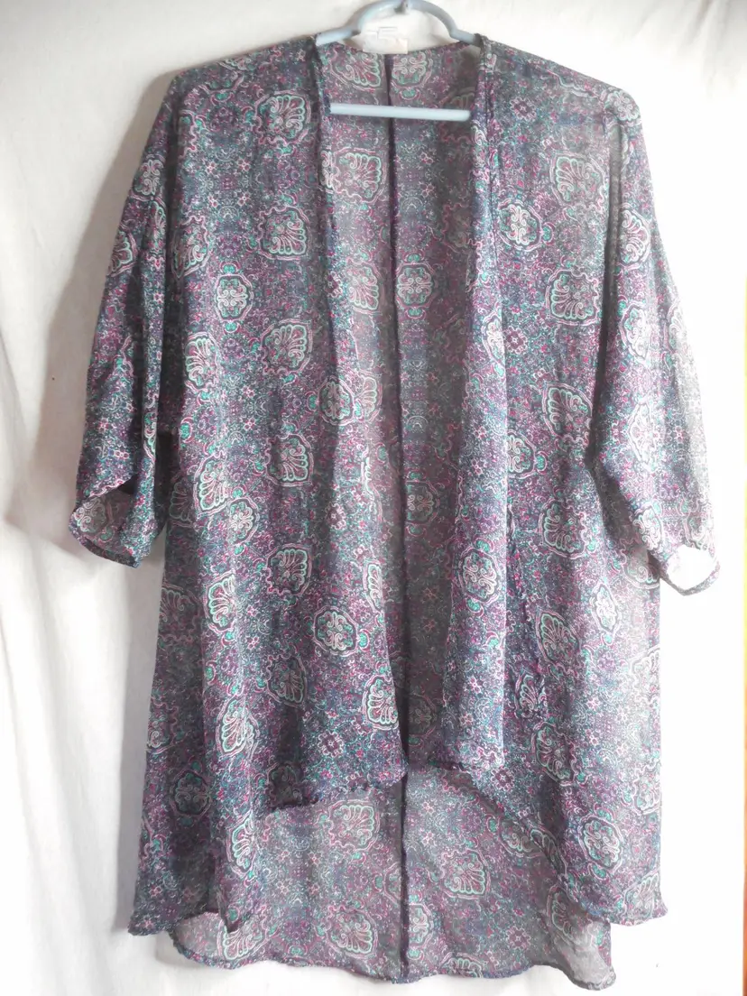 Lularoe Size S Sheer Bohemian Overlay Blue Teal Purple Paisley Medallions