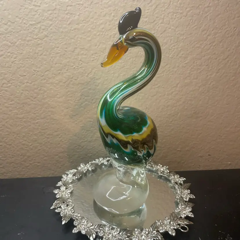 Gorgeous Murano Italy 9” Aventurine Heron Figurine