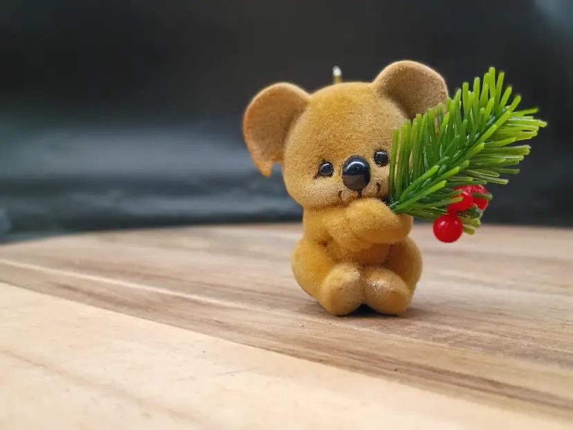 Vintage 1983 Hallmark Christmas Koala Bear w/Tree Keepsake Ornament.