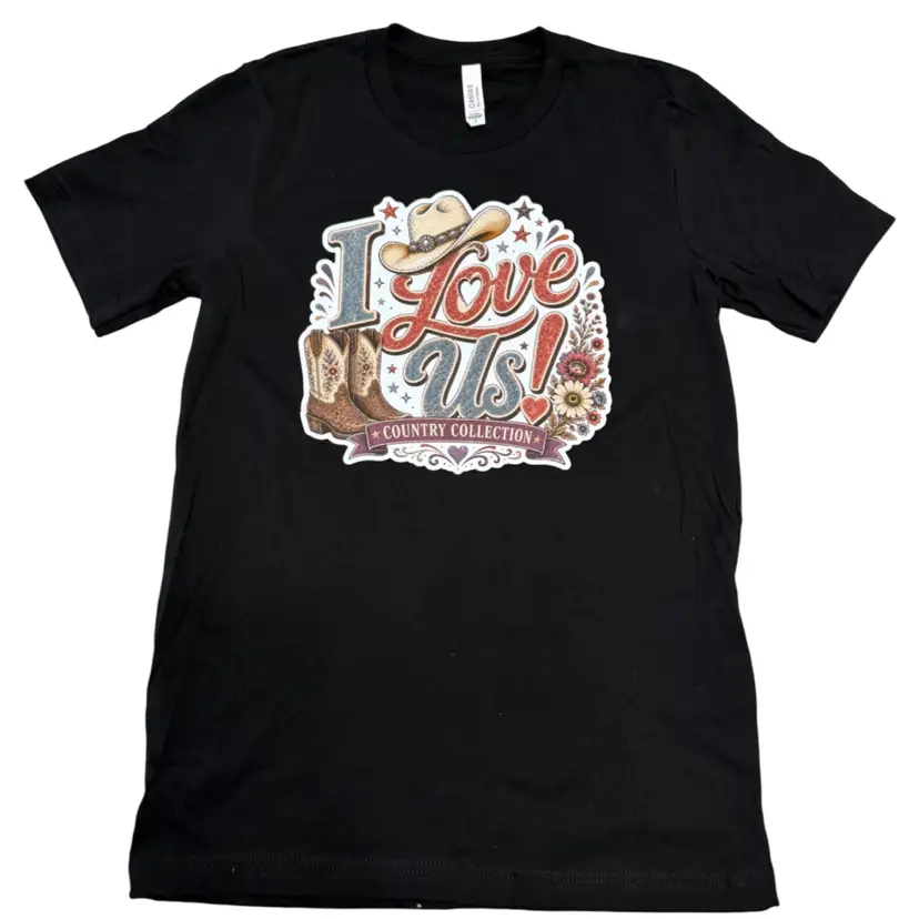 NEW Bella + Canvas “I Love Us” Country Collection T-Shirt – Black - Small