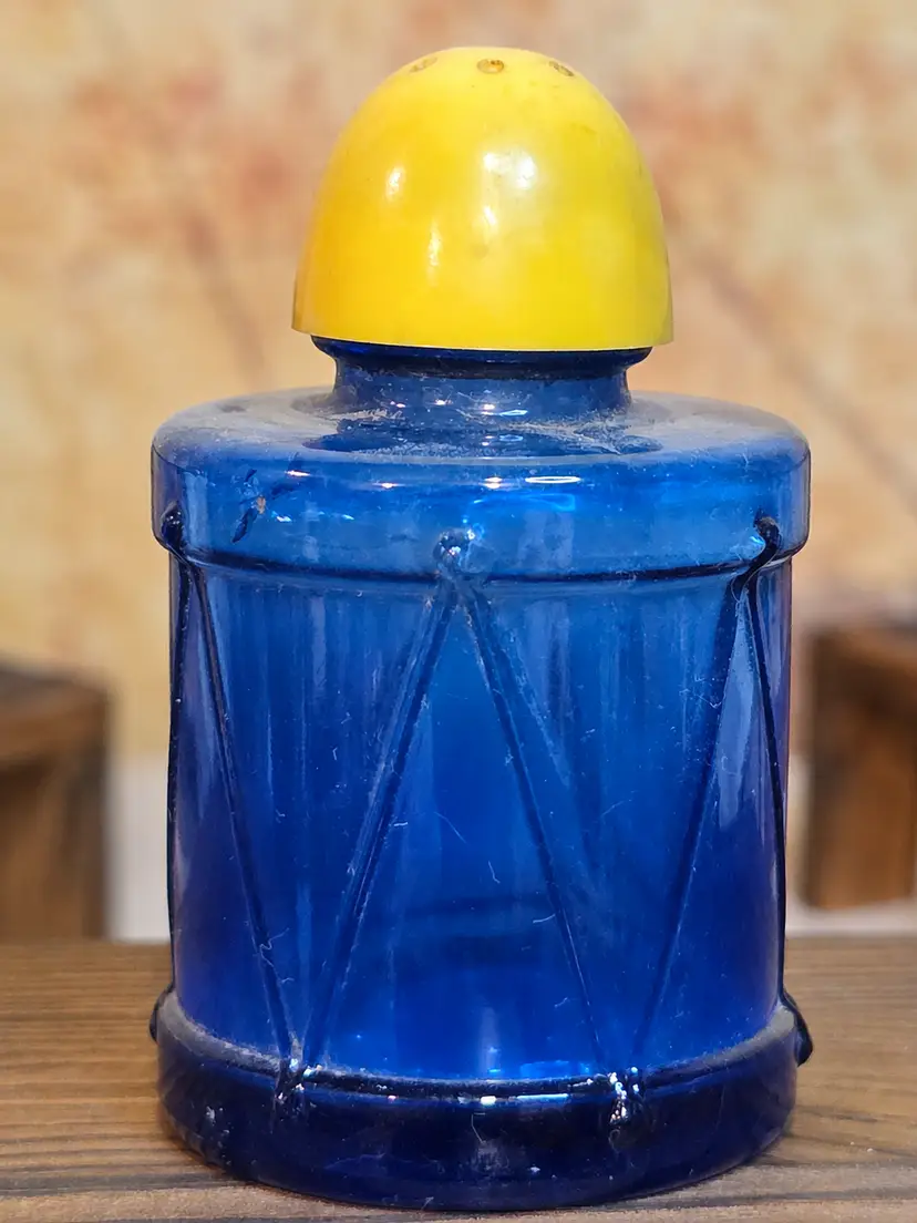 Vintage Blue Glass Jar with Yellow Lid
