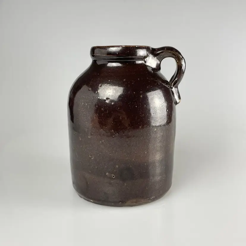 Albany Slip Glaze Antique Brown Stoneware Jug American Primitive Farmhouse 6”