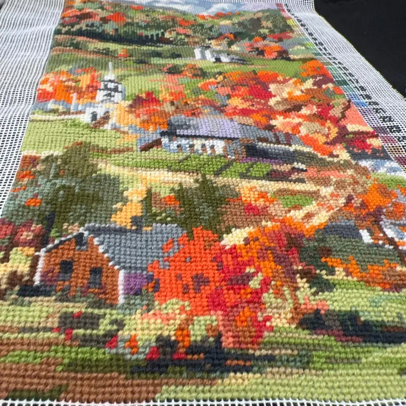 Autumn Scene Needlepoint Unframed 16” x 8”